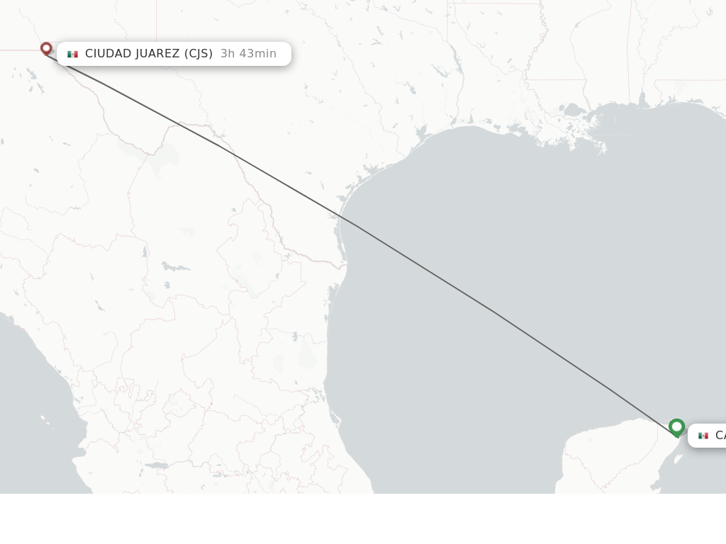 Flights from Cancun to Ciudad Juarez route map