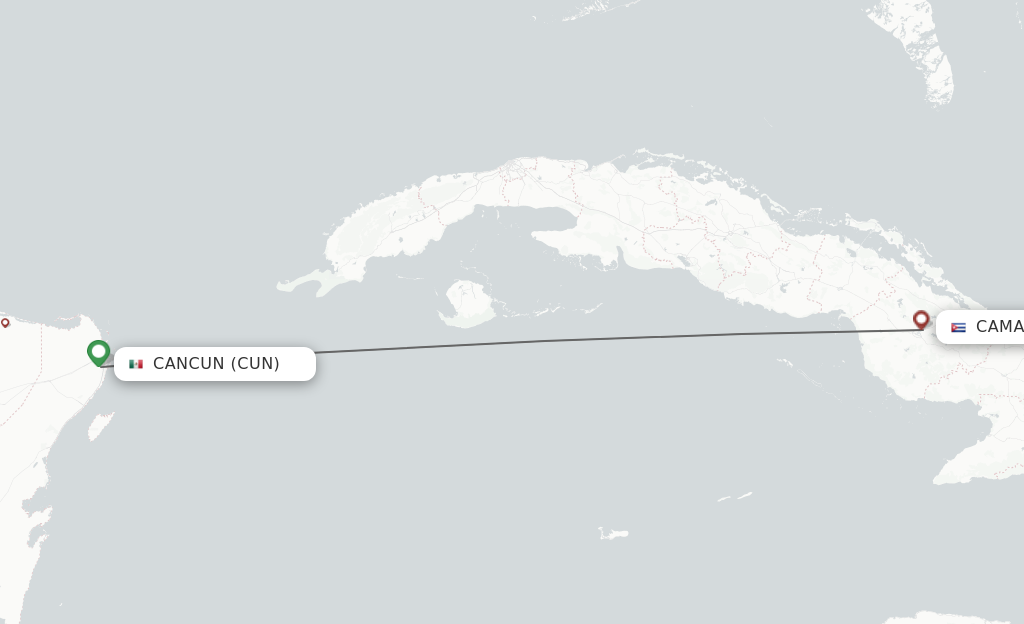 Flights from Cancun to Camaguey route map