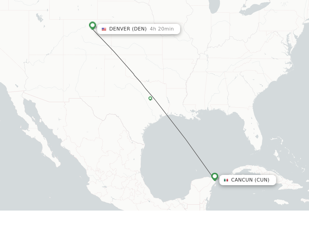 Flights from Cancun to Denver route map