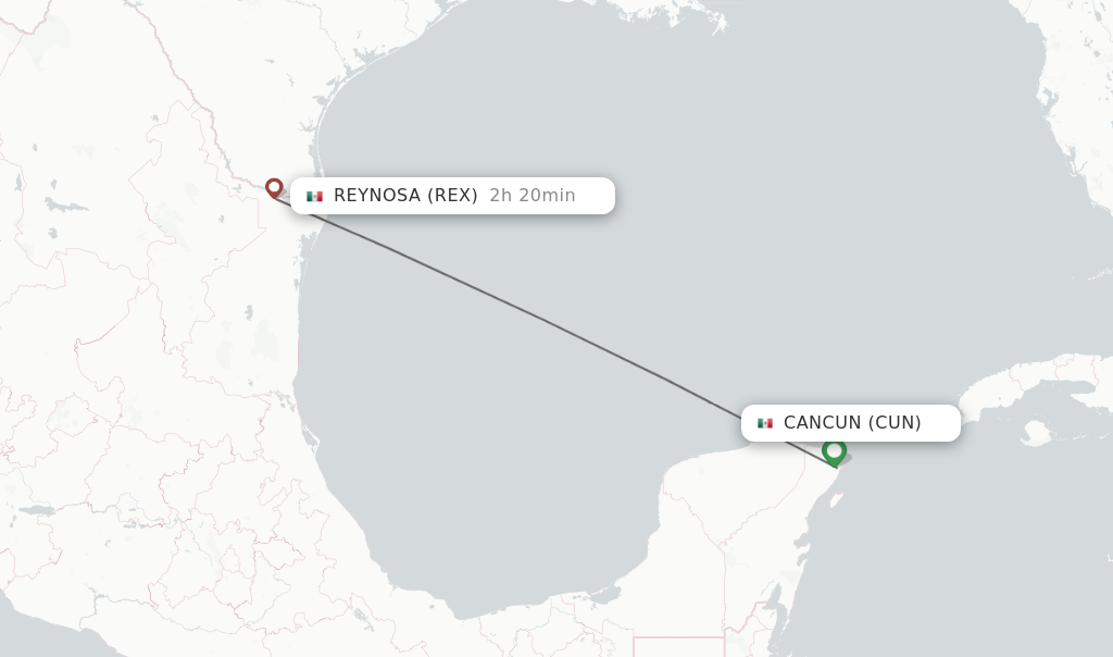 Flights from Cancun to Reynosa route map