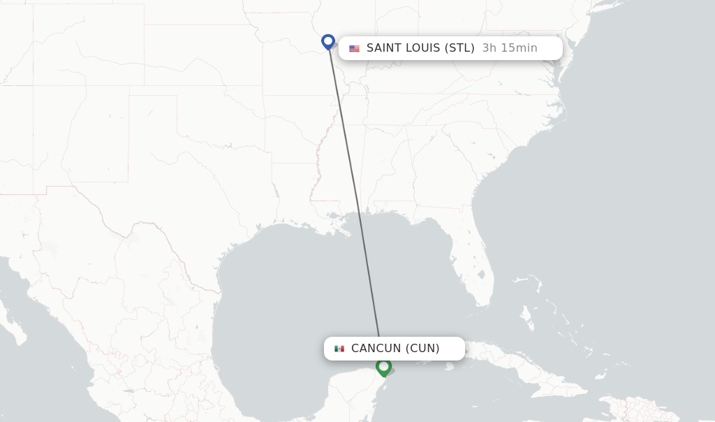 Flights from Cancun to Saint Louis route map