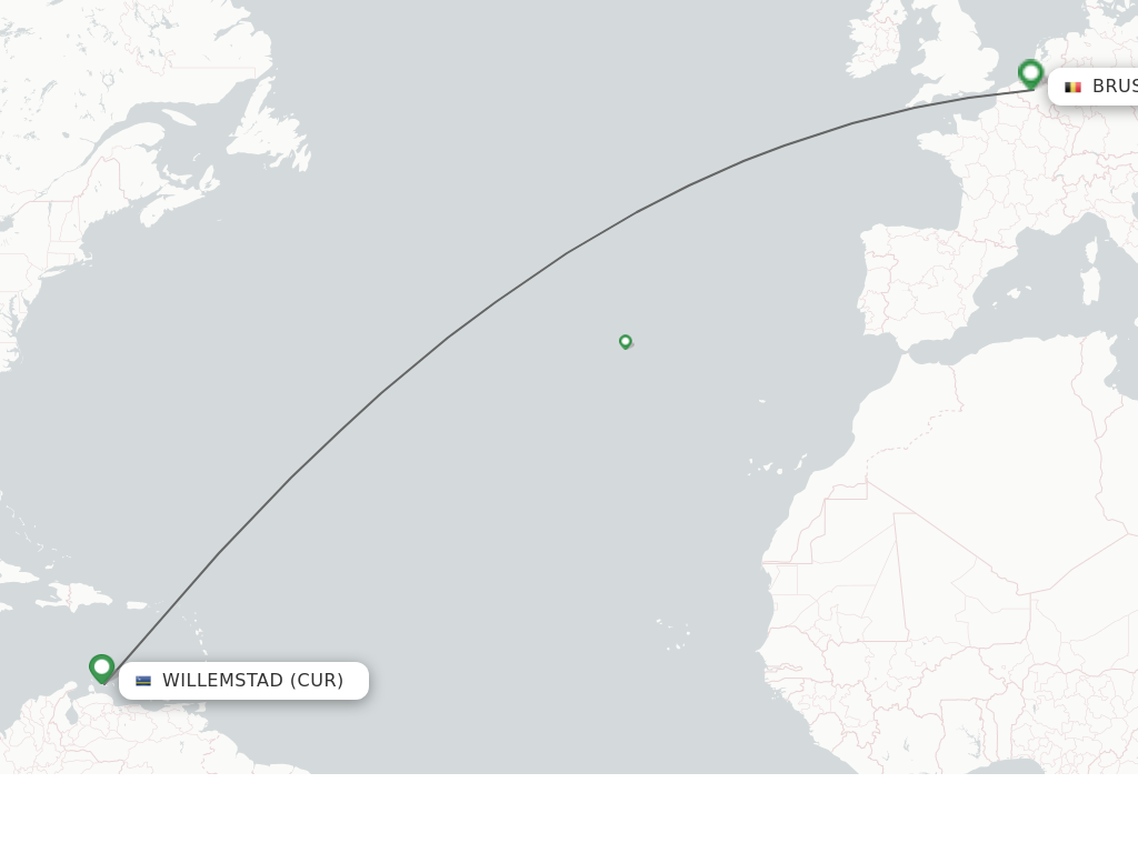 Flights from Brussels to Curacao route map