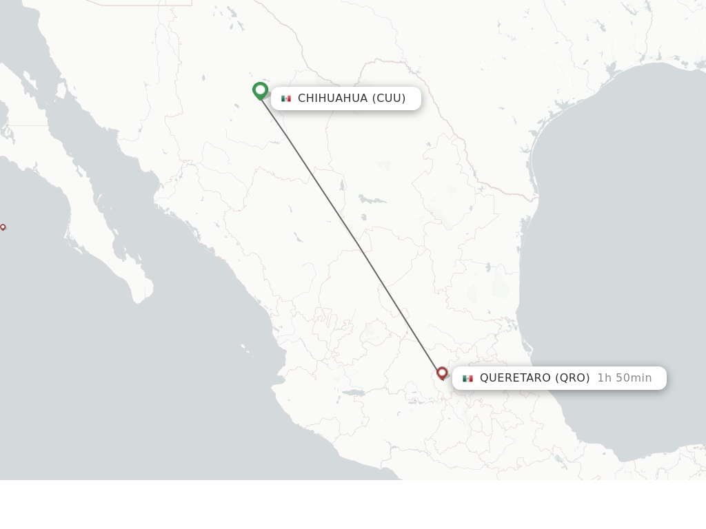 Flights from Chihuahua to Queretaro route map