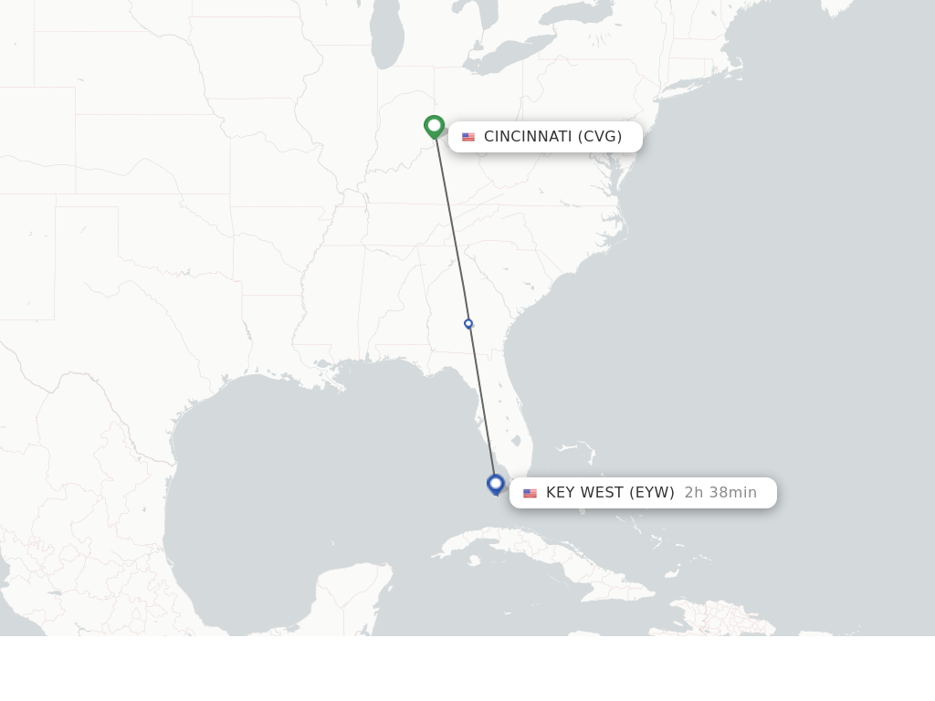 Flights from Cincinnati to Key West route map
