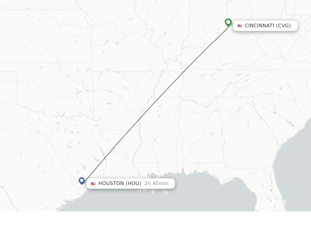 Flights from Cincinnati to Houston route map