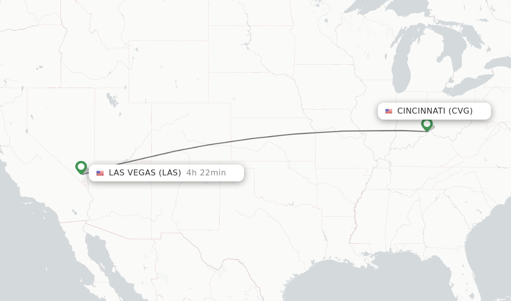 Flights from Cincinnati to Las Vegas route map