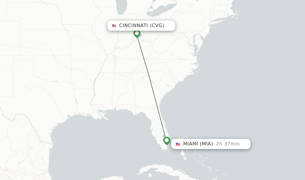 Flights from Cincinnati to Miami route map