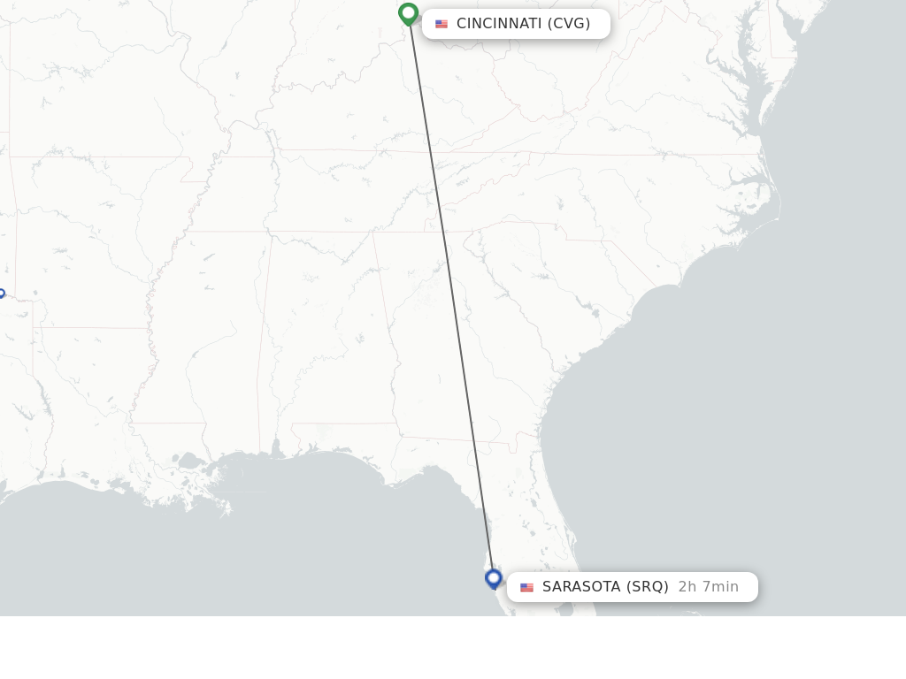 Flights from Cincinnati to Sarasota route map