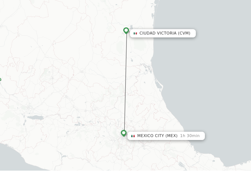Flights from Ciudad Victoria to Mexico City route map