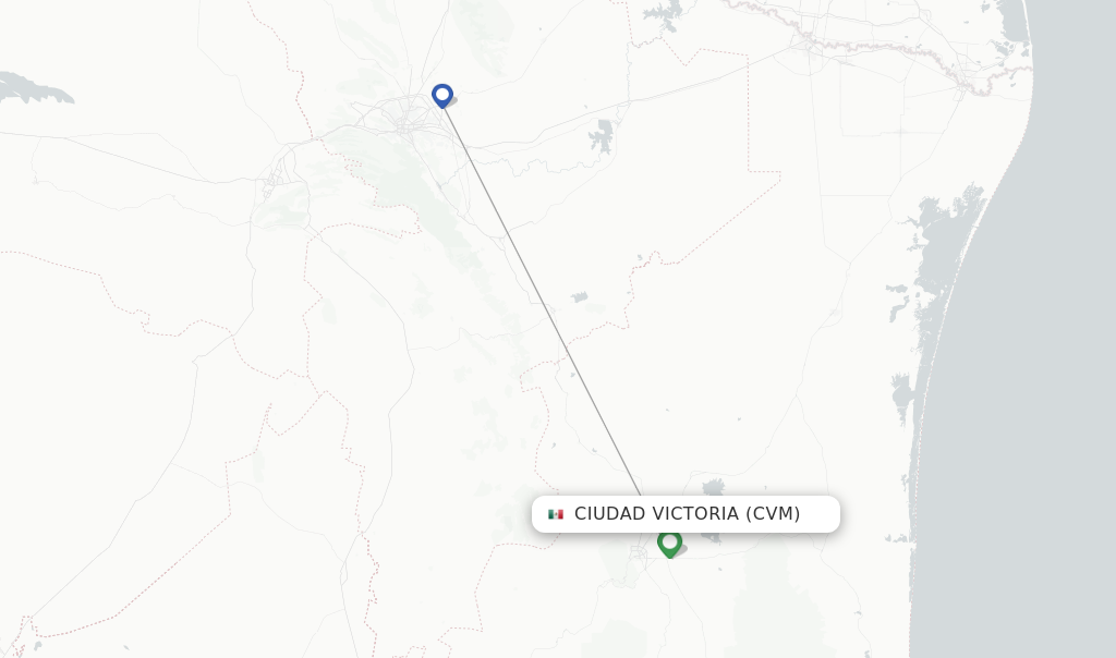 Flights from Ciudad Victoria to Mexico City route map