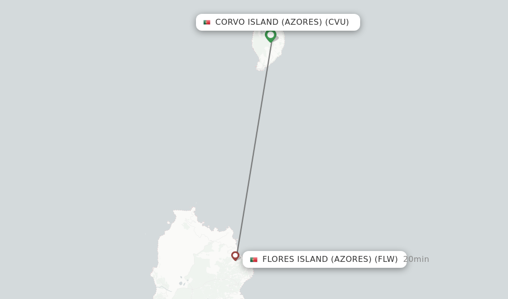 Flights from Corvo Island (Azores) to Flores Island (Azores) route map
