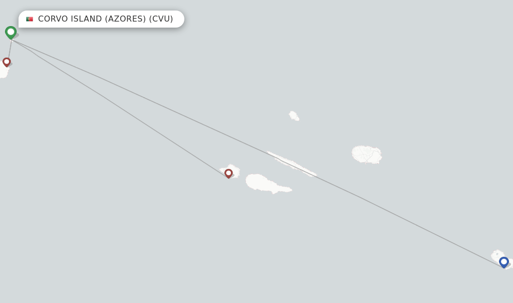 Route map with flights from Corvo Island (Azores) with SATA - Air Acores