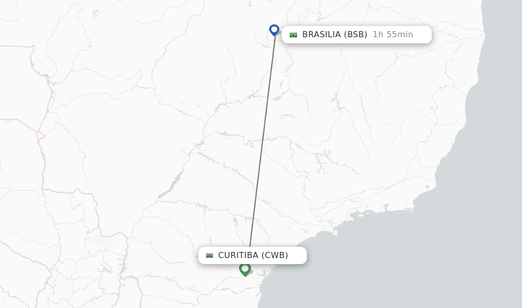 Flights from Curitiba to Brasilia route map