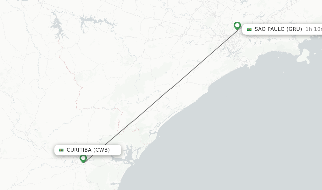 Flights from Curitiba to Sao Paulo route map