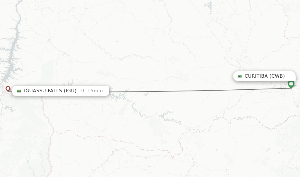 Flights from Curitiba to Iguassu Falls route map