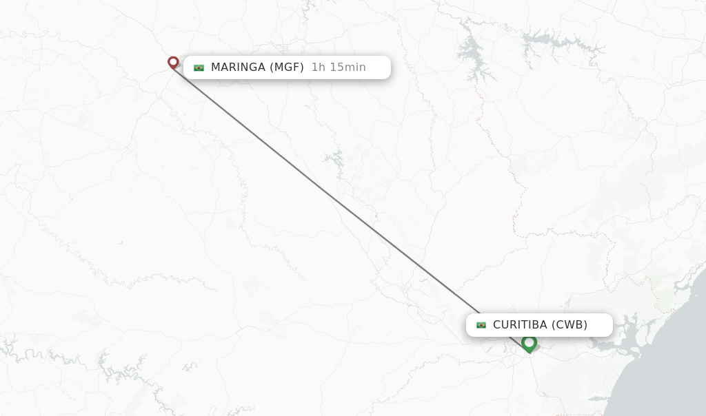 Flights from Curitiba to Maringa route map