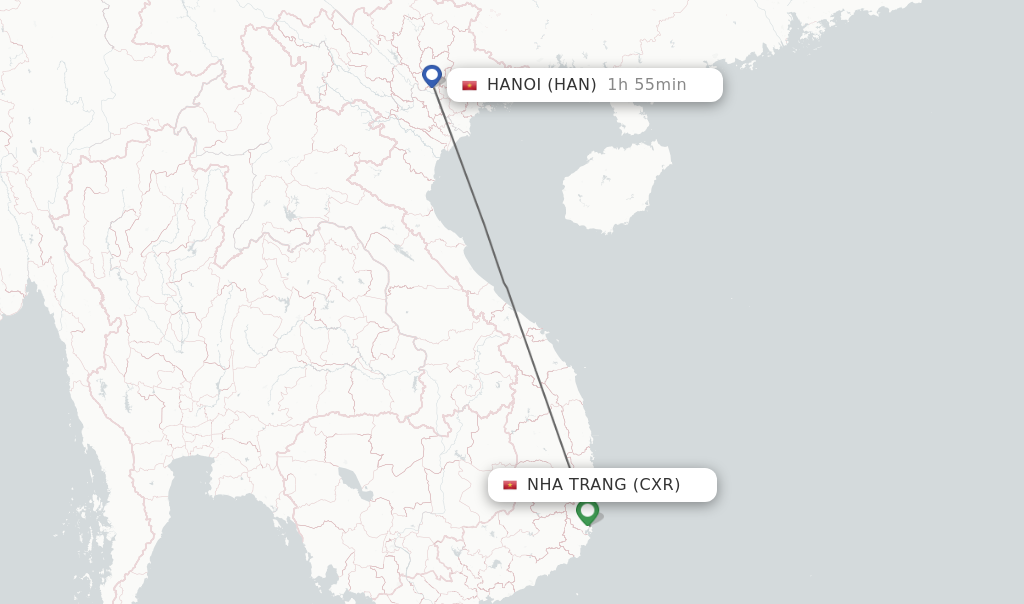 Flights from Nha Trang to Hanoi route map