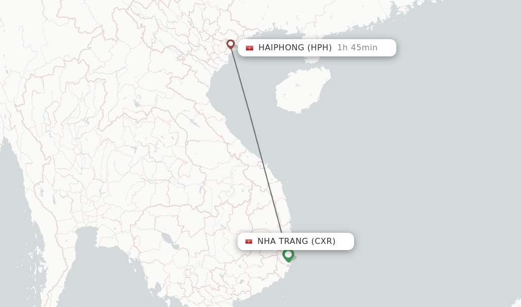 Flights from Nha Trang to Haiphong route map