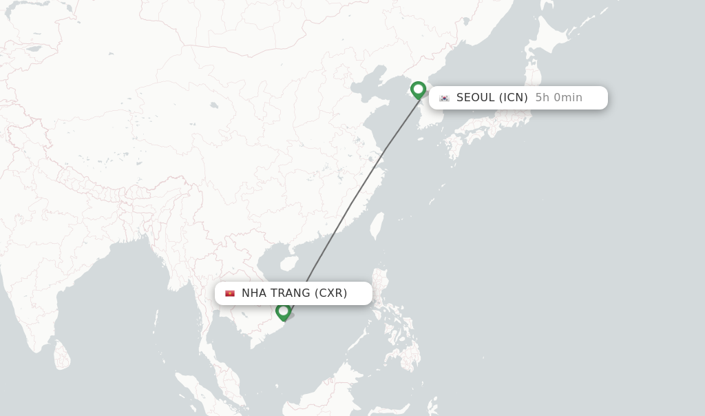 Flights from Nha Trang to Seoul route map