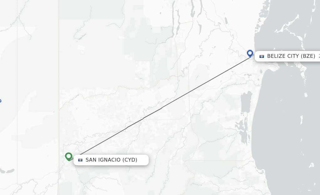 Flights from San Ignacio to Belize City route map