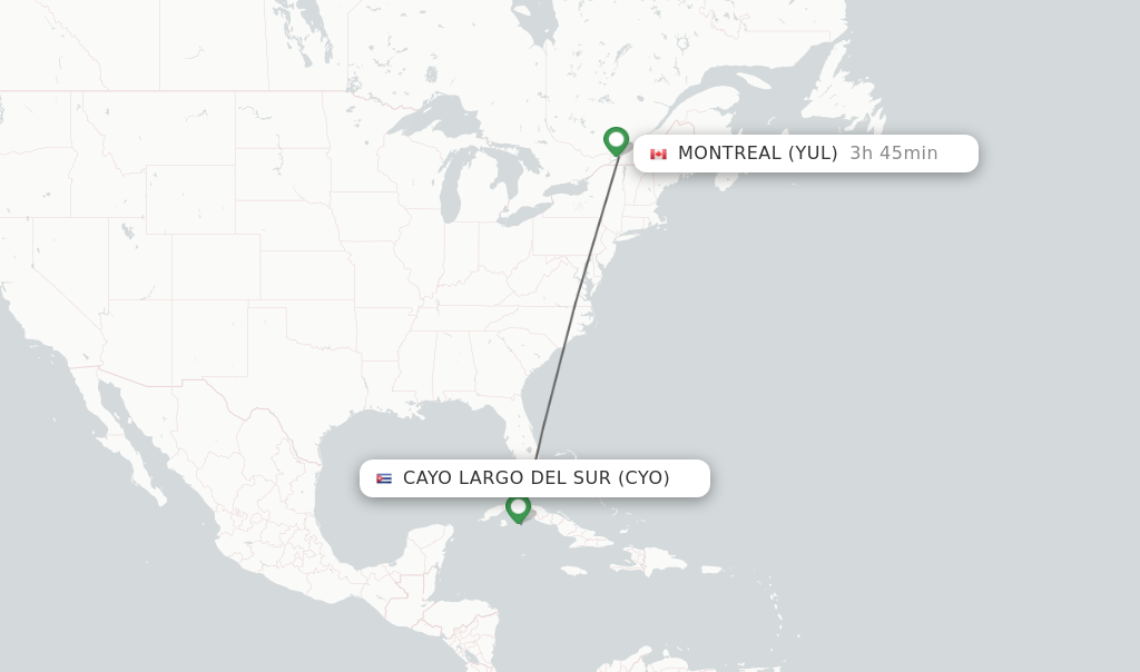 Flights from Cayo Largo Del Sur to Montreal route map