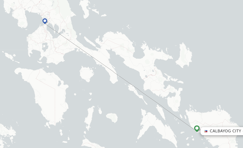 Route map with flights from Calbayog with PAL