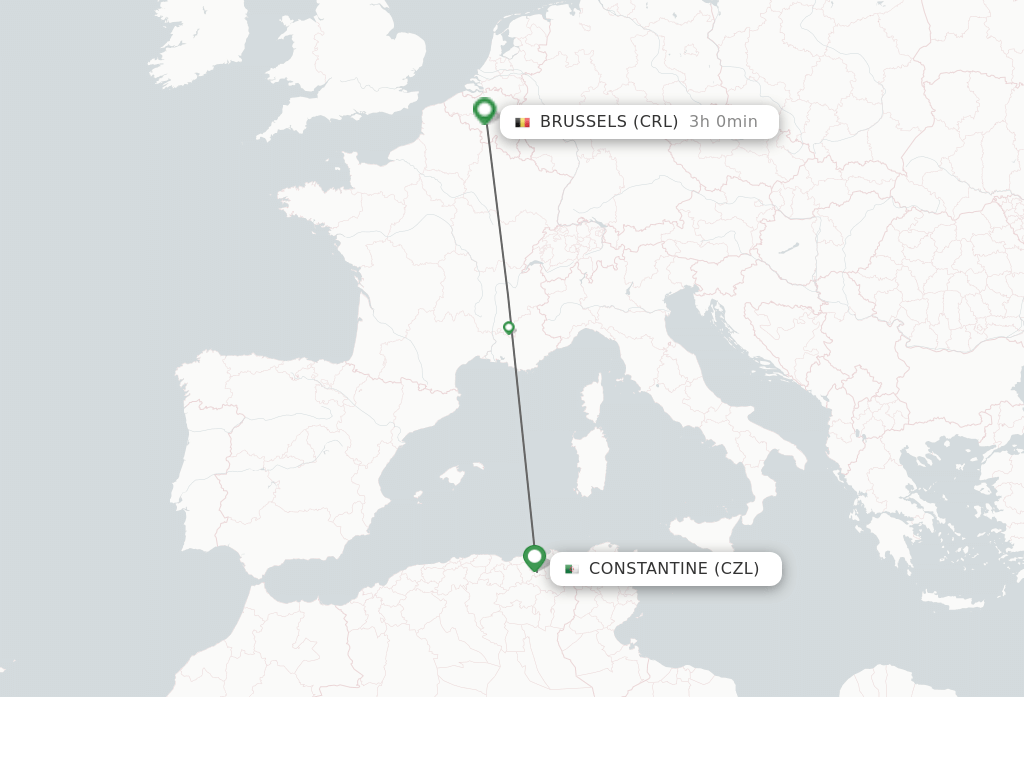 Flights from Constantine to Brussels route map