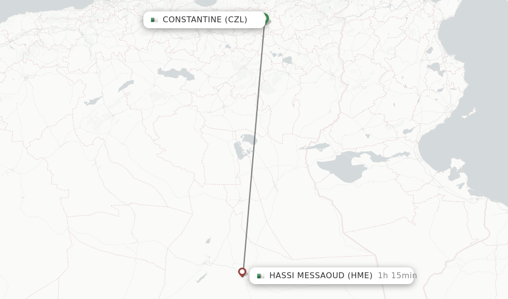 Flights from Constantine to Hassi Messaoud route map