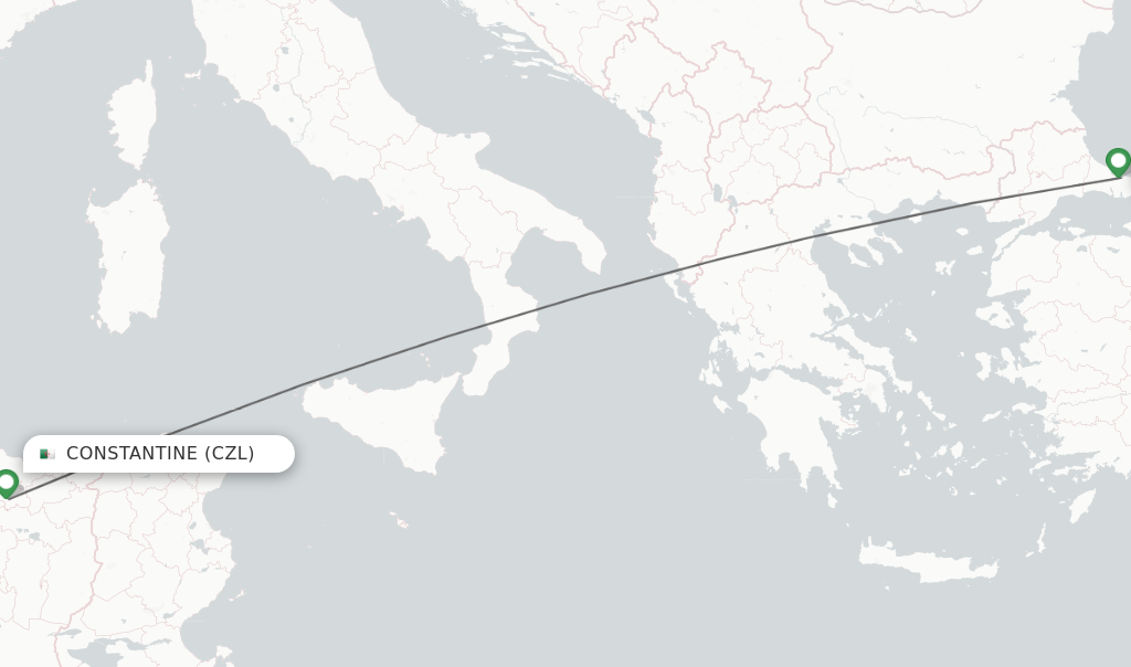 Flights from Constantine to Istanbul route map