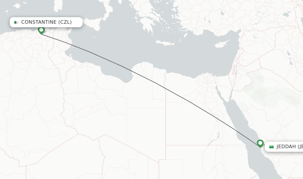 Flights from Jeddah to Constantine route map