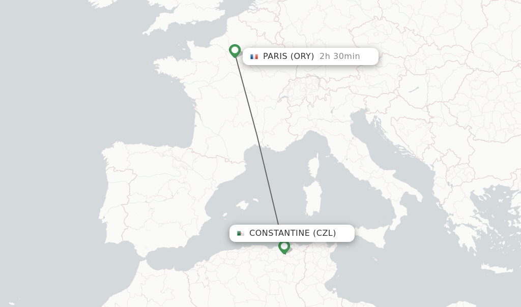 Flights from Constantine to Paris route map