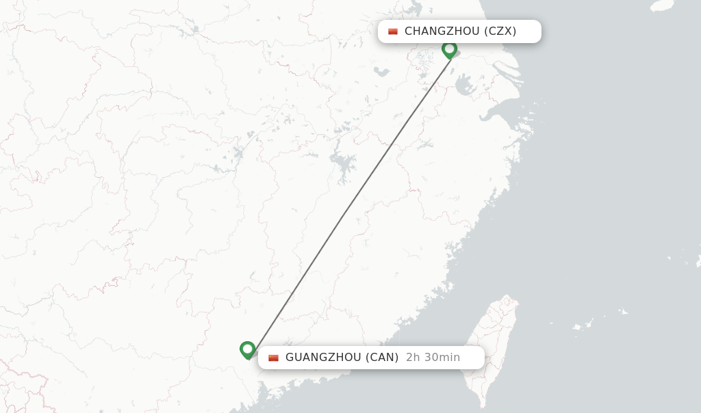 Flights from Changzhou to Guangzhou route map