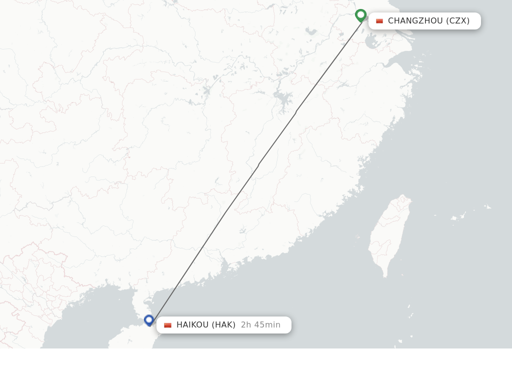 Flights from Changzhou to Haikou route map