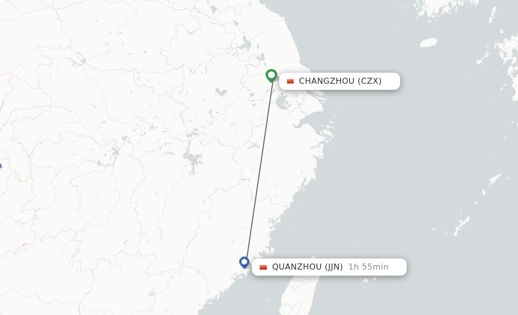 Flights from Changzhou to Jinjiang route map
