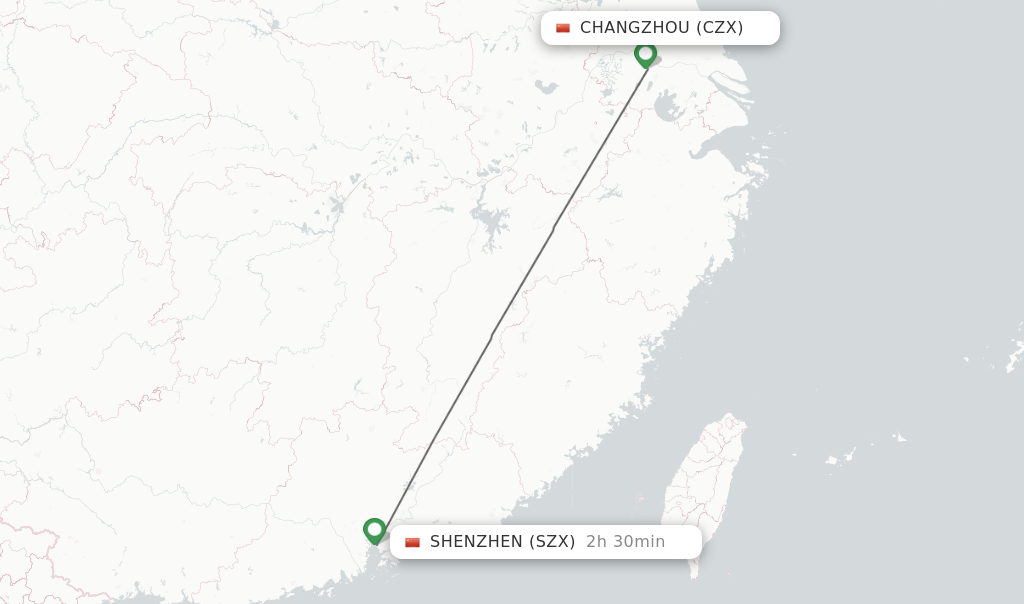 Flights from Changzhou to Shenzhen route map