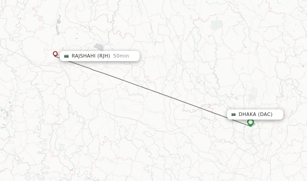 Flights from Dhaka to Rajshahi route map
