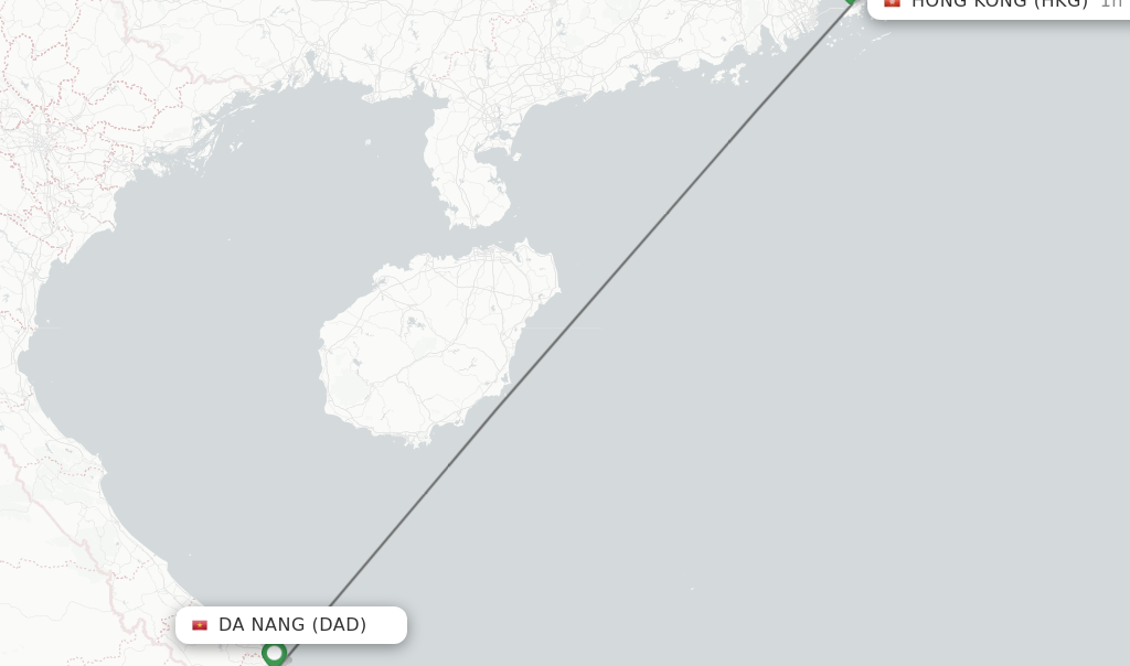 Flights from Da Nang to Hong Kong route map