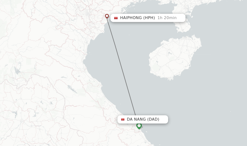 Flights from Da Nang to Haiphong route map