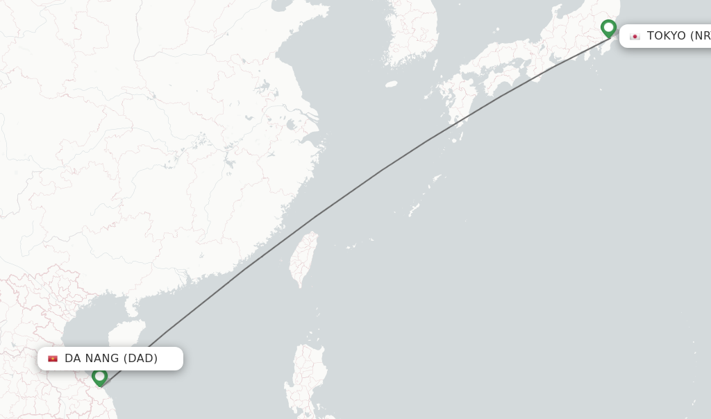 Flights from Da Nang to Tokyo route map