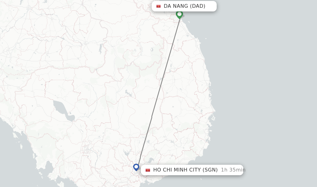 Flights from Da Nang to Ho Chi Minh City route map