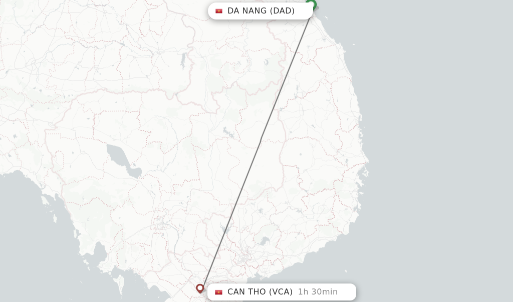 Flights from Da Nang to Can Tho route map