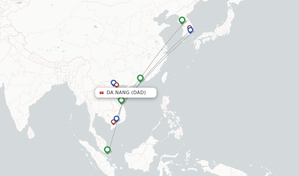 Route map with flights from Da Nang with VietJet