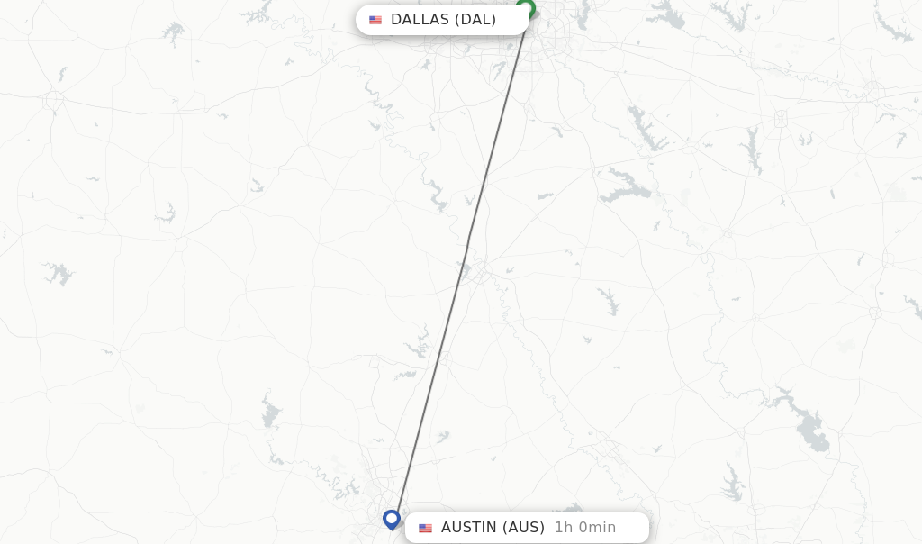 Flights from Dallas to Austin route map
