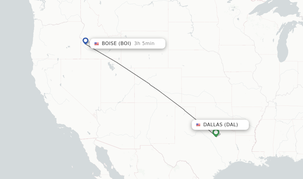 Flights from Dallas to Boise route map