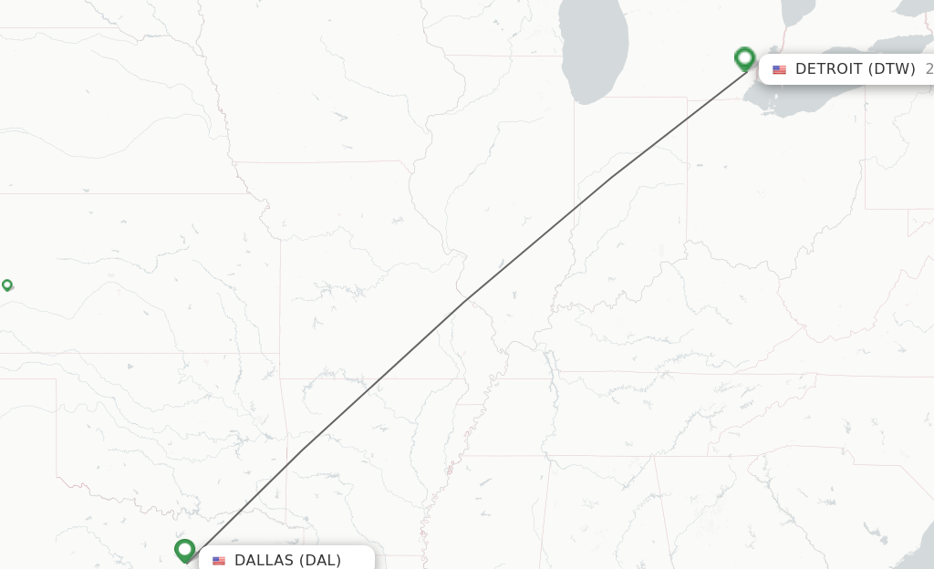 Flights from Dallas to Detroit route map