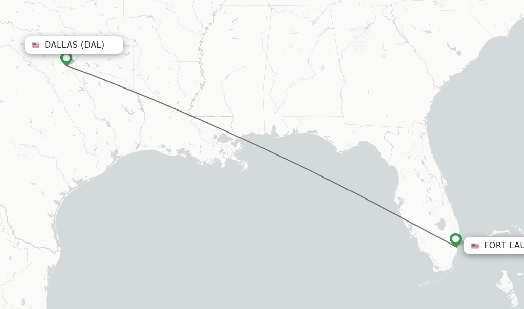 Flights from Dallas to Fort Lauderdale route map