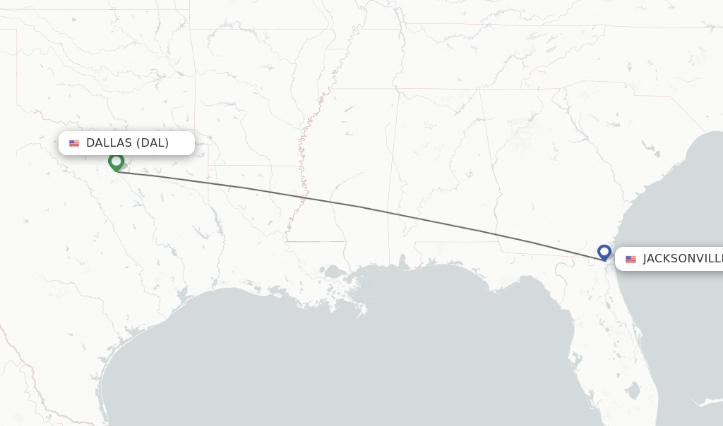 Flights from Dallas to Jacksonville route map