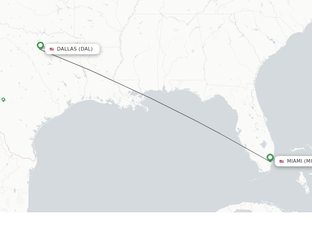 Flights from Dallas to Miami route map