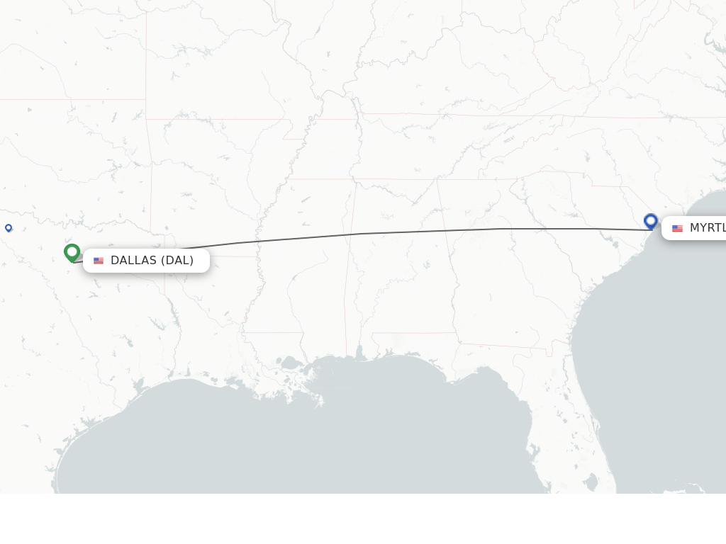 Flights from Dallas to Myrtle Beach route map