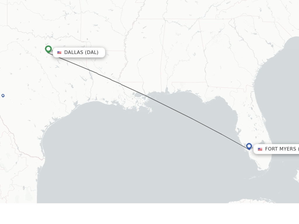 Flights from Dallas to Fort Myers route map